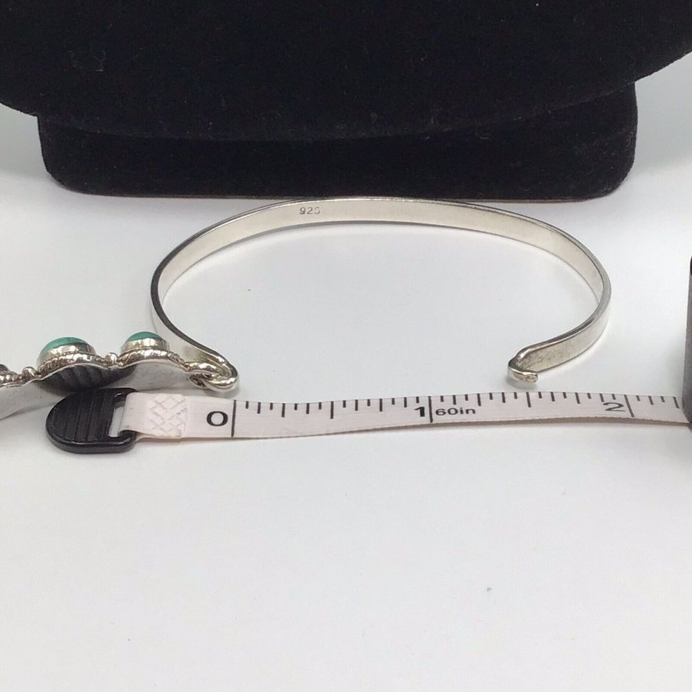 Steling Silver Turquoise Bangle Bracelet Hook Closure 12.8g Size 7 - Picture 8 of 12
